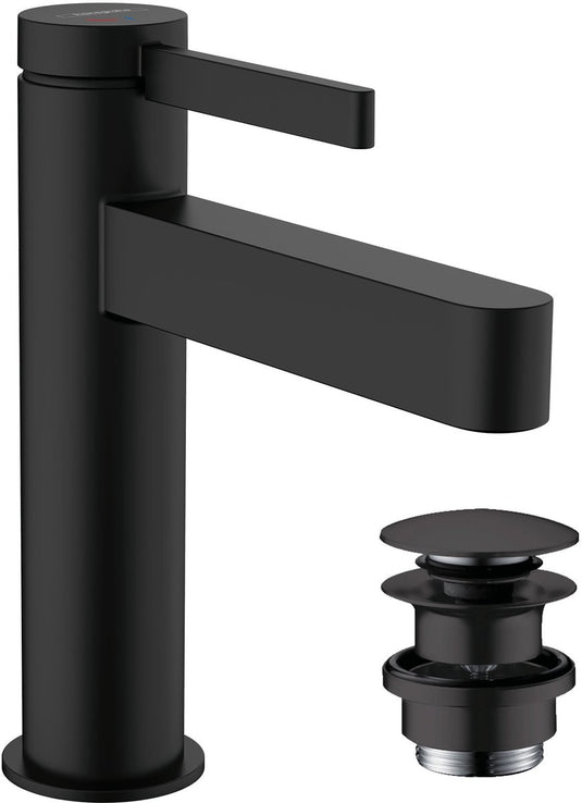 Hansgrohe finoris - wastafelmengkraan - ééngreeps bediening - coolstart energiebesparend - met afvoerplug - 110mm - mat zwart