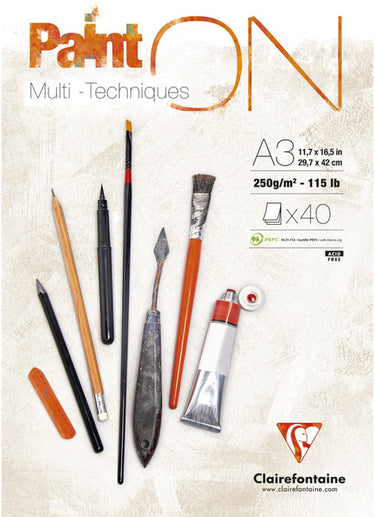 Clairefontaine paint on multi-techniques blok - a3 - 250g - geschikt voor diverse technieken - 40 vel