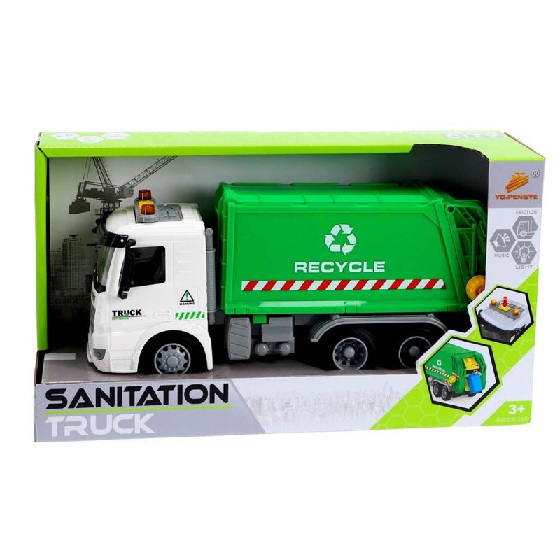 Load image into Gallery viewer, Overige merken recycle vuilniswagen 30 cm + licht en geluid groen wit
