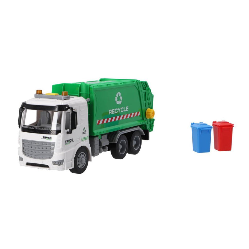 Load image into Gallery viewer, Overige merken recycle vuilniswagen 30 cm + licht en geluid groen wit
