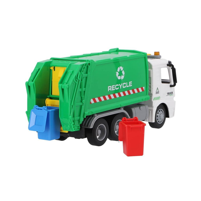 Load image into Gallery viewer, Overige merken recycle vuilniswagen 30 cm + licht en geluid groen wit
