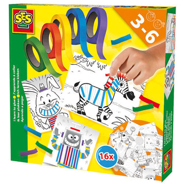 Ses creative – ik leer plakken – montessori speelgoed – 5 rollen gekleurde plaktape – 16 opdrachtkaarten – vanaf 3 jaar