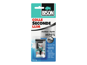 Bison secondelijm vloeibaar mini's 3 x 1g, sterke secondelijm, speciale min verpakking, vaatwasser bestendig, water resistent, voor iedere reparatie in en om het huis