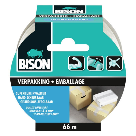 Bison verpakkingstape transparant rol 66 meter