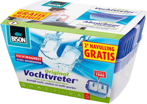 Bison vochtvreter® neutraal 900g + 2 extra navulmagneten , incl. vochtmagneet, binnen 24 uur resultaat, geen stroom nodig, voor alle woonruimtes, campers, caravans, binnen 1 minuut te gebruiken