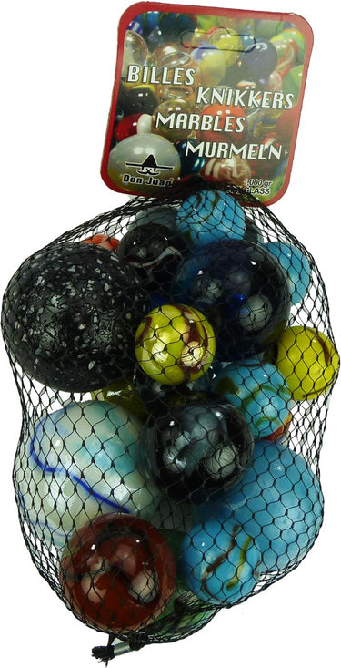 Don juan knikkers bonken en megabonken 1 kilo in netje (2x50mm, 2x42mm, 3x33mm, 15x25mm)