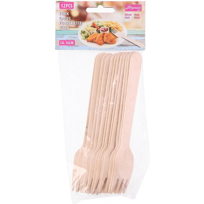 Load image into Gallery viewer, Cuisine elegance houten vorken 16 cm 12 stuks
