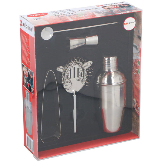 Alpina cocktailset - cocktailshaker - in geschenkdoos - 5-delig - rvs