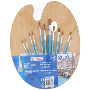 Creative kids verf penselen met houten schilderspalet, 13dlg.