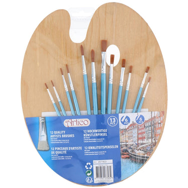 Creative kids verf penselen met houten schilderspalet, 13dlg.