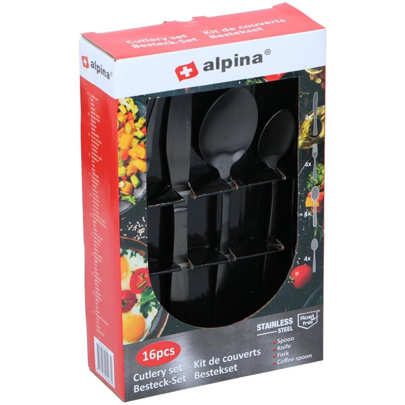 Load image into Gallery viewer, Alpina bestekset rvs 16-delig zwart
