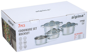 Alpina inductie pannenset 4‑delig – rvs kookpotten met glazen deksel – kookpottenset geschikt voor alle warmtebronnen – kookpotten set - potten en pannen set