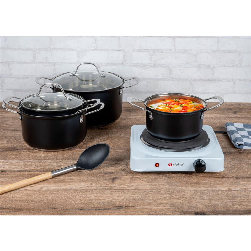 Load image into Gallery viewer, Alpina 1-pits elektrische kookplaat 1500w zwart wit
