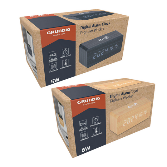 Grundig digitale wekker met draadloze oplader 5w assort