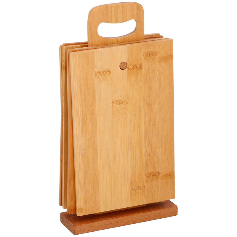 Afbeelding laden in galerijviewer, Snijplankset bamboe 29,5x15cm 6-delig met houder
