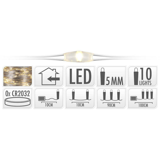 S.i.a. zilverdraad kerstverlichting op batterij 90cm 10 led lampjes