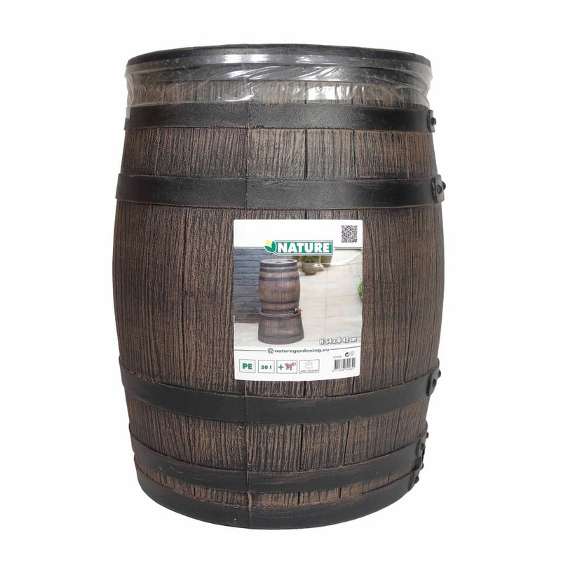 Load image into Gallery viewer, Nature regenton met hout-look 50 l 38x49,5 cm bruin

