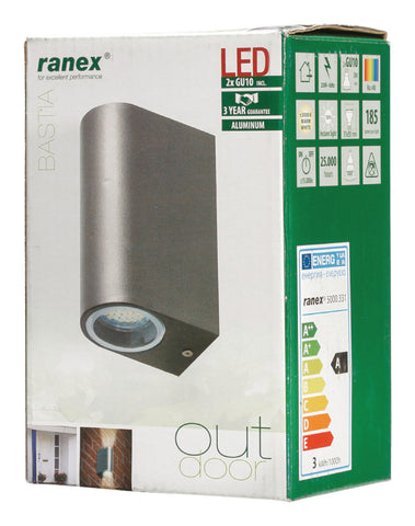 Ranex ranex ra-5000331 led buitenwandlamp van roestvrijstaal met twee lichtpunten