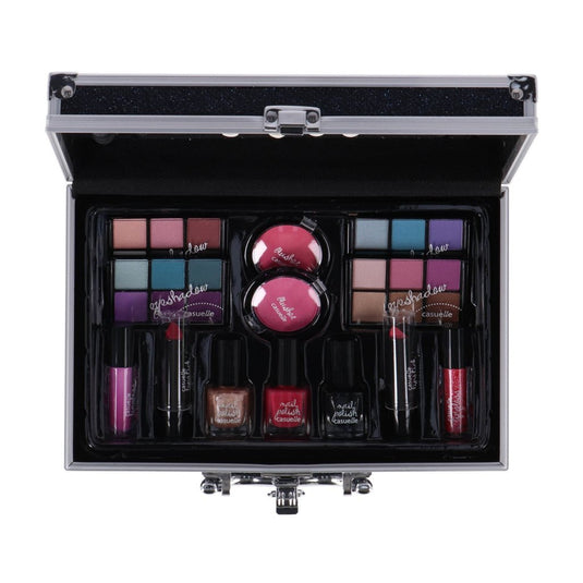 Casuelle aluminium make-up koffer donkerblauw glitter