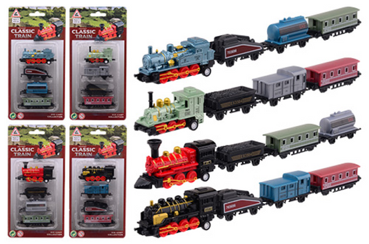 Johntoy locomotief speelset 4-delig op kaart die-cast 4 assorti