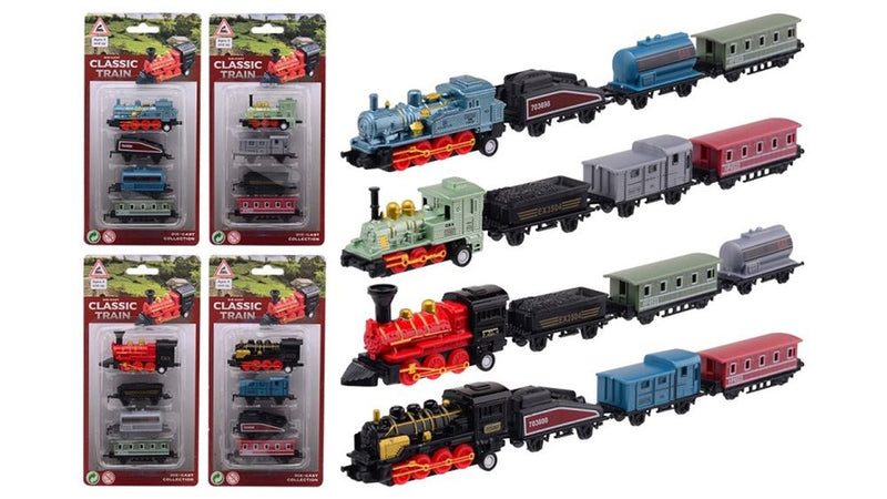 Afbeelding laden in galerijviewer, Johntoy diecast locomotief met drie wagons. 3+
