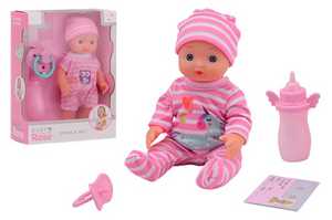 Johntoy baby rose drink en plas pop 17cm 2 assorti