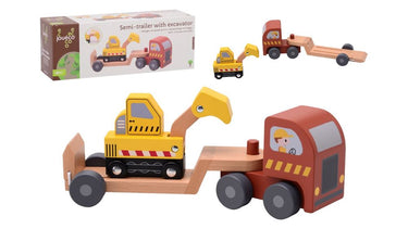 Joueco jouéco oplegger met graafmachine.