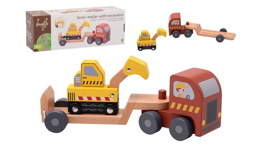 Joueco jouéco oplegger met graafmachine.