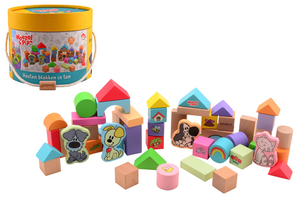 Joueco woezel pip - houten blokken in ton 50st.