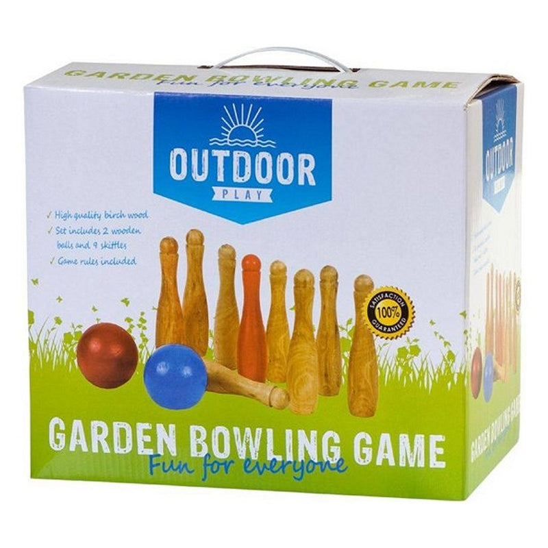 Load image into Gallery viewer, Outdoor play houten tuin bowlingset met 9 kegels en 2 ballen
