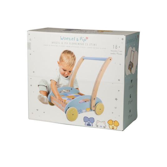 Woezel en pip houten blokkenkar 27x35x36 cm