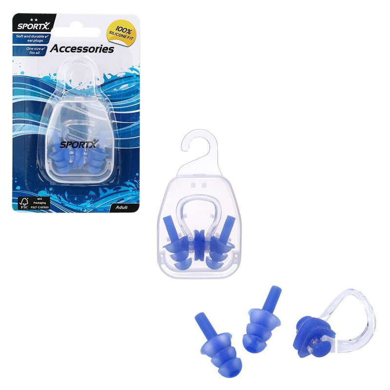 Load image into Gallery viewer, Sportx volwassenen neusclip en oordoppen 2 sterren blauw
