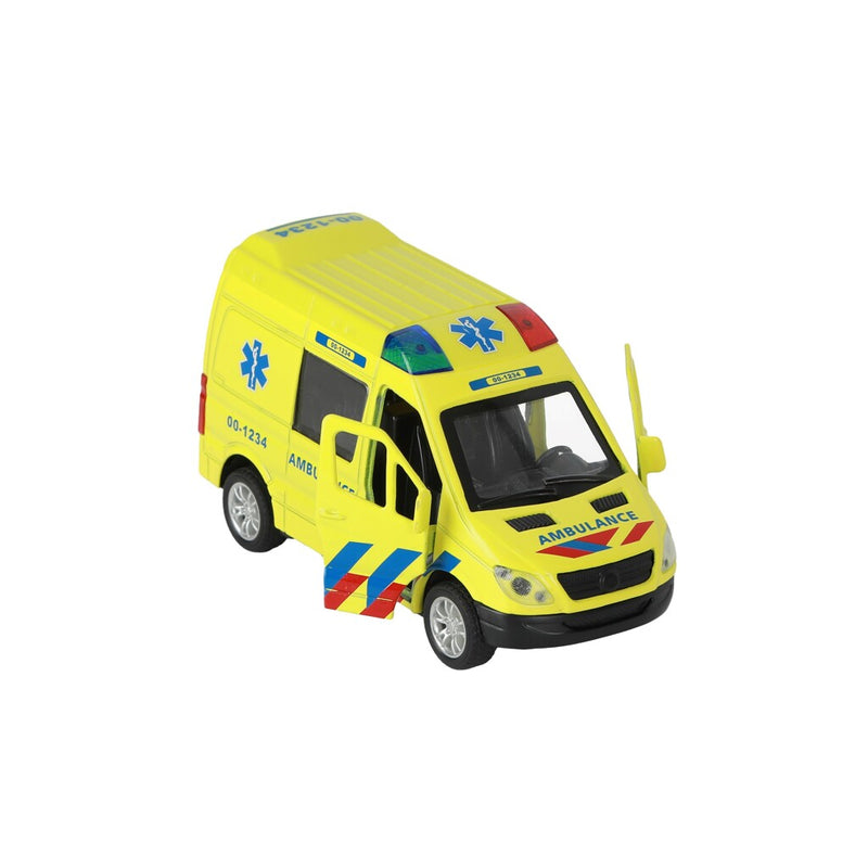 Afbeelding laden in galerijviewer, 112 pull-back ambulance bus 1:34 + licht en geluid
