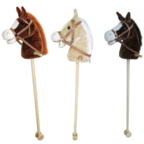 Basic pluchen stokpaard met geluid 97 cm assorti