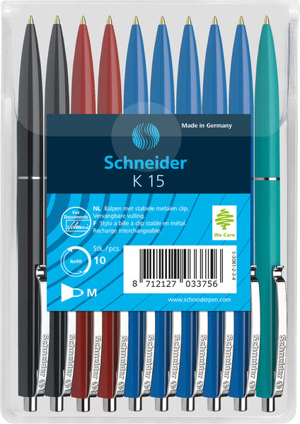 Schneider s-3081-2-3-4 balpen k15 10s assorti kleuren in headerbag