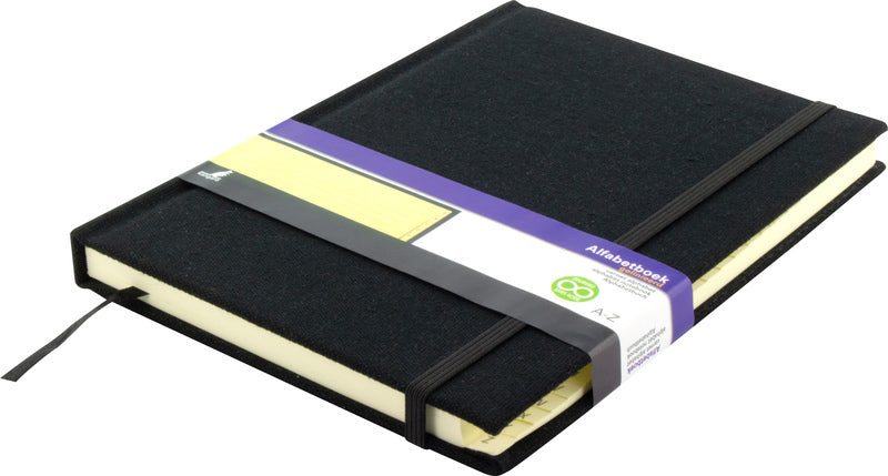 Load image into Gallery viewer, Kangaro k-5105 alfabetboek a5 a-z linnen hard cover zwart, 208 pagina's, leeslint, elastiek
