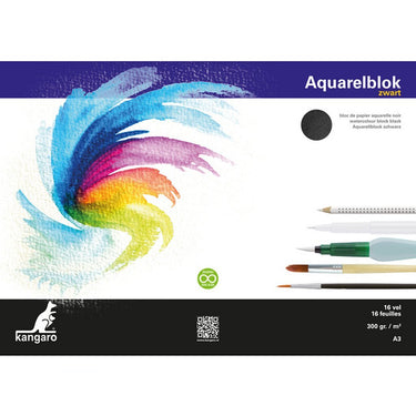 Kangaro aquarelpapier - a3 - 300 grams - 16 vel - zwart - zuurvrij