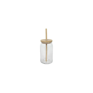 Drinkglas bamboe deksel + rietje 500ml