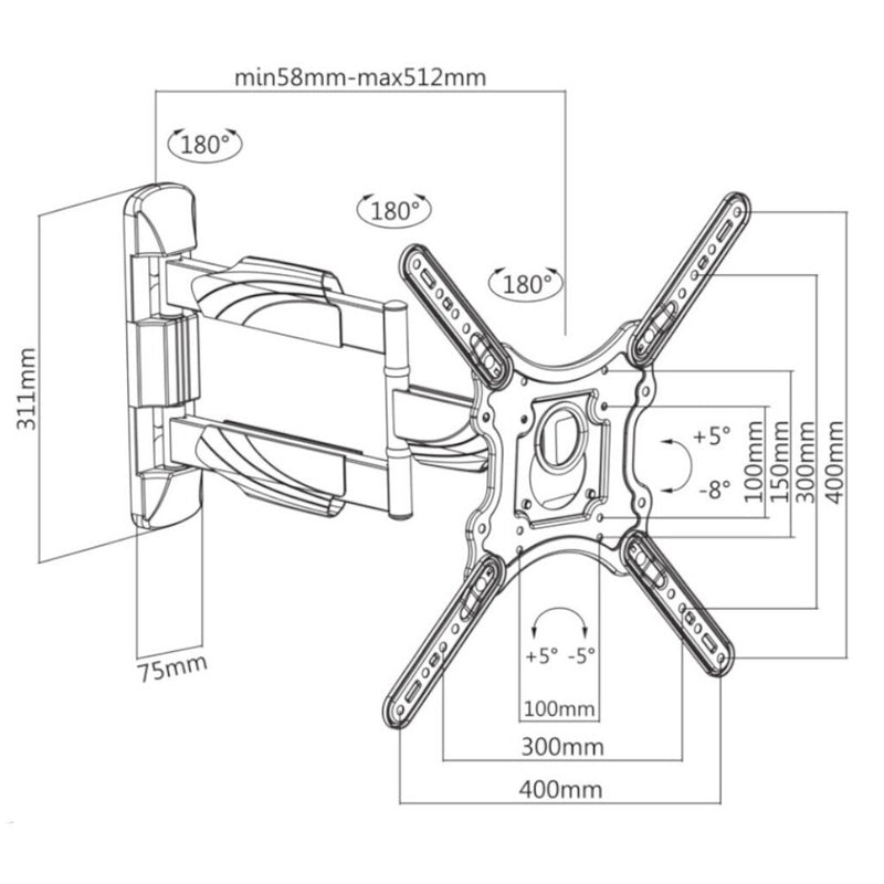 Load image into Gallery viewer, Cavus wme102 full motion single tv muurbeugel vanaf 23 inch schermen zwart
