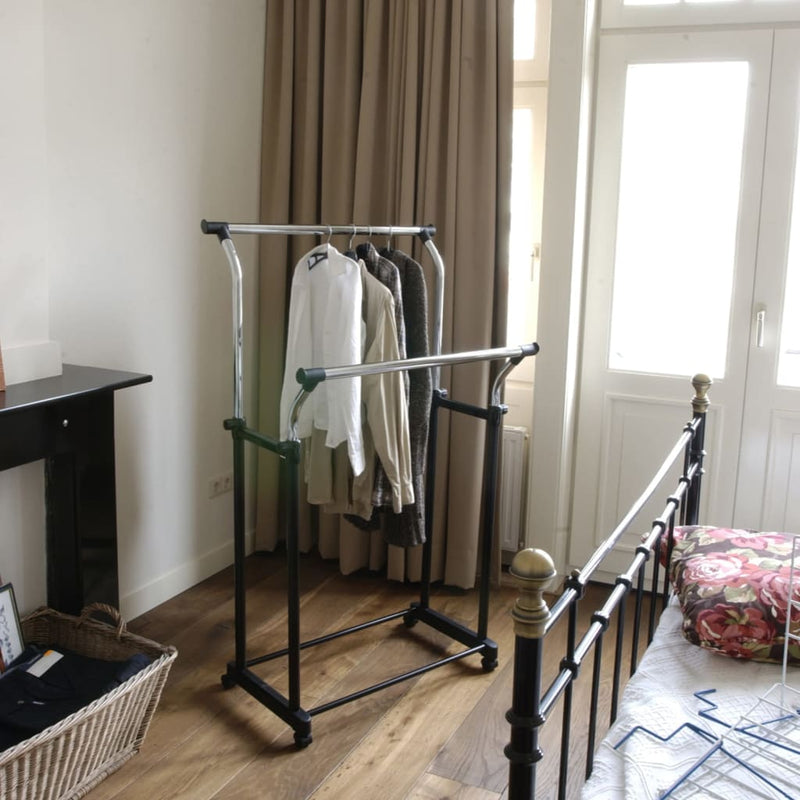 Load image into Gallery viewer, V-part kledingrek in hoogte verstelbaar met 4 wielen dubbel
