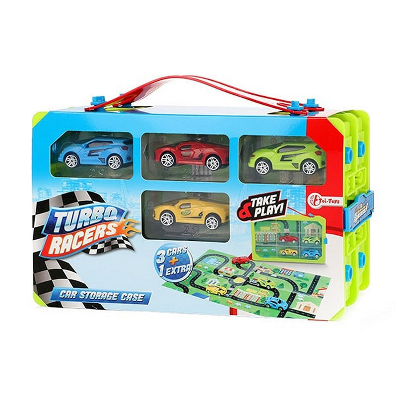 Load image into Gallery viewer, Turbo racers verzamelkoffer met auto's en speelkleed, 6dlg.
