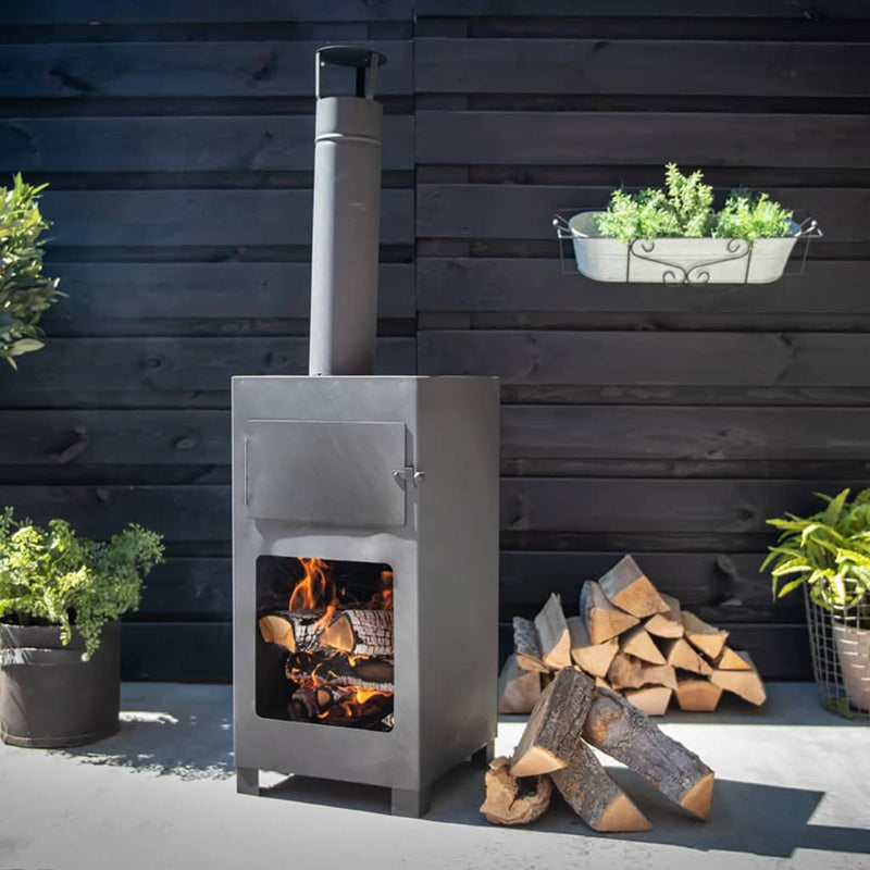 Load image into Gallery viewer, Esschert design terraskachel met pizzaoven zwart
