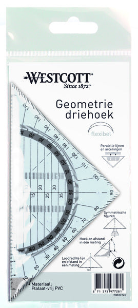 Kangaro k-20837726 geodriehoek onbreekbaar 14 cm transparant