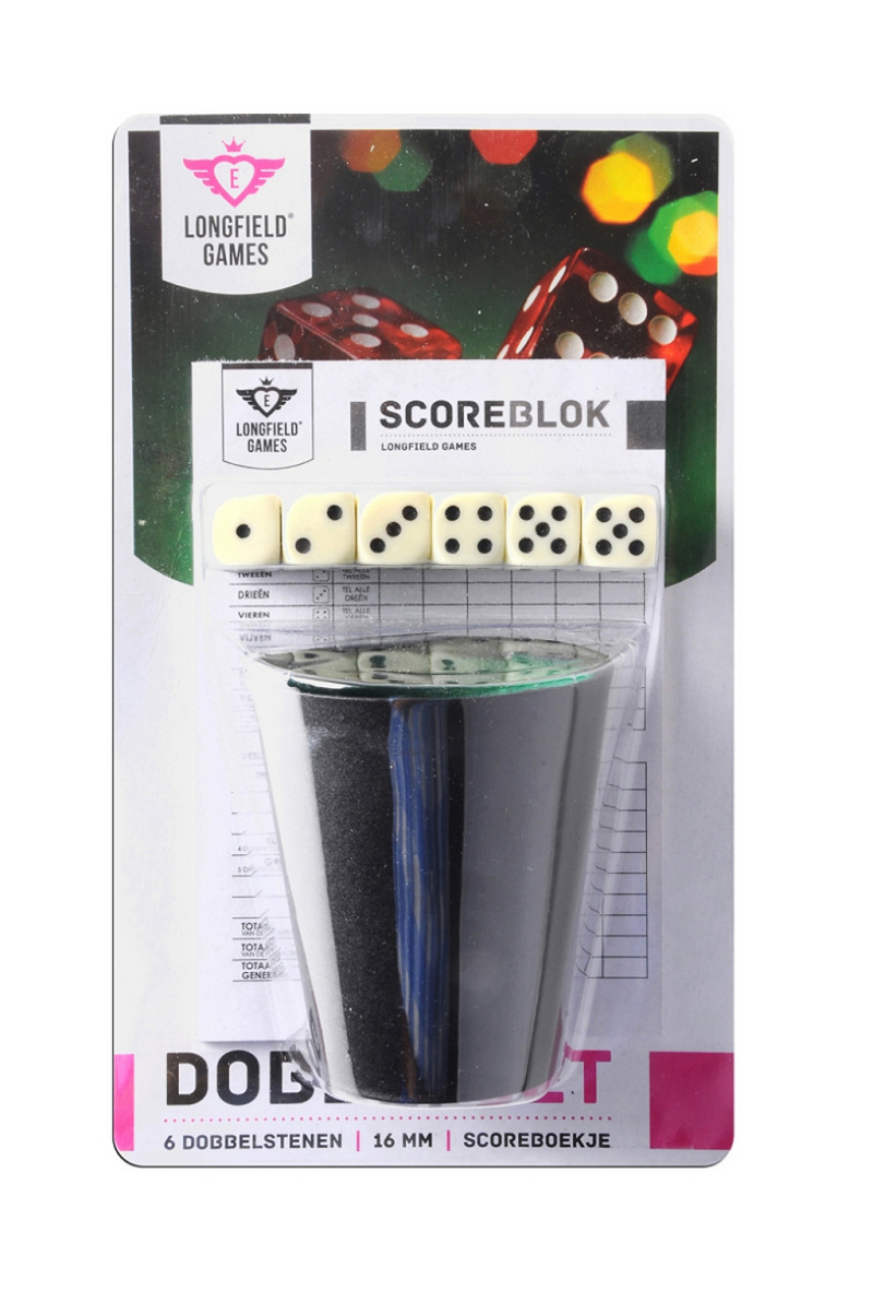 Chargez l'image dans la visionneuse de la galerie, Longfield dobbelset compleet - pokerbeker - 5 dobbelstenen 16 mm - scoreblok 25 vellen - complete spelset - engelhart
