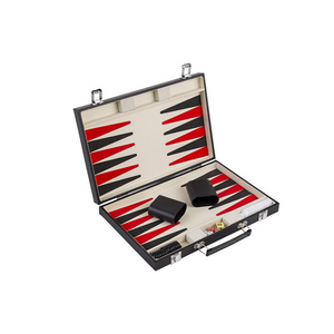 Longfield backgammon in 15 inch lederen koffer 36x36x5cm