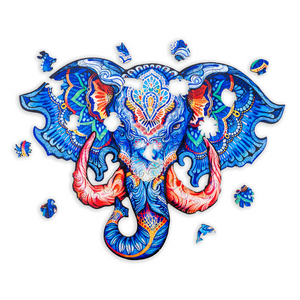 Engelhart houten puzzel olifant hoofd – 83 unieke puzzelstukjes – a4 formaat houten legpuzzel – dieren puzzelspel – educatief denkspel – inclusief opbergetui –