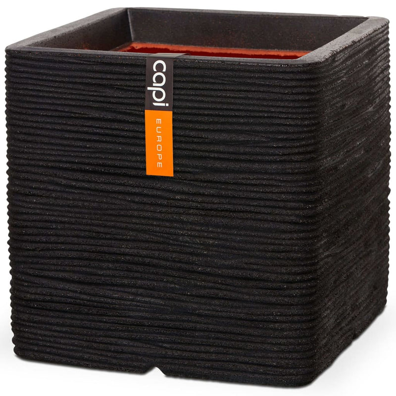 Load image into Gallery viewer, Capi plantenbak nature rib vierkant 30x30 cm zwart kblr902
