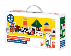 Bambolino nijntje houten boerderijblokken - 28-delig - in draagkoffer met handvat - peuter en kleuter speelgoed - voor meisjes en jongens - vanaf 2 jaar - speelgoed kinderen - toys