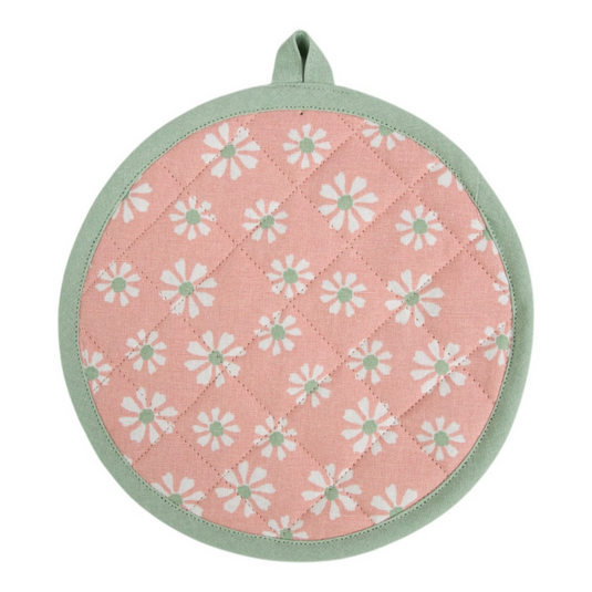 Linen and more lm pannenlap rond20cm - daisy flowers roze
