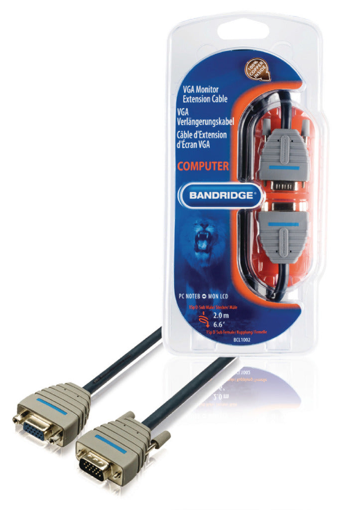 Load image into Gallery viewer, Bandridge bcl1002 vga verlengkabel vga male - vga female 15-pins 2.00 m blauw
